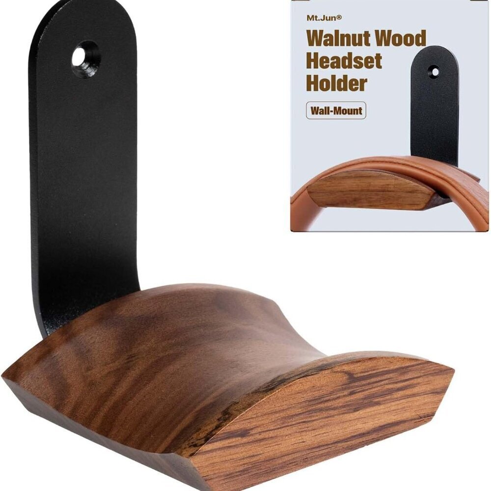 Walnut Wood Headphone Wall Mount Holder, with VHB Adhesive Tape and Screw, Holds